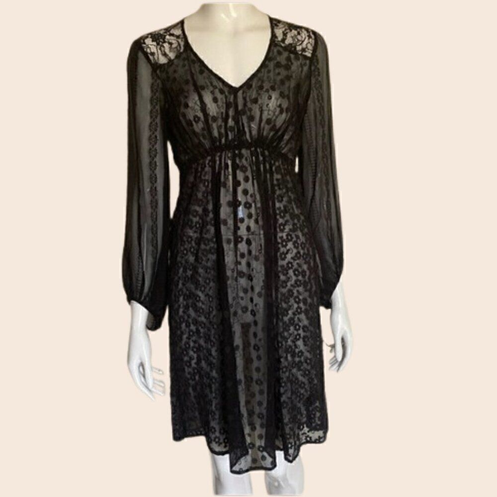 Ella Moss Black Empire Waist Lace Overlay Dress Size Small